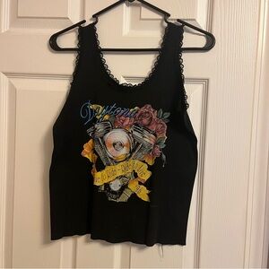 Black laced graphic tank